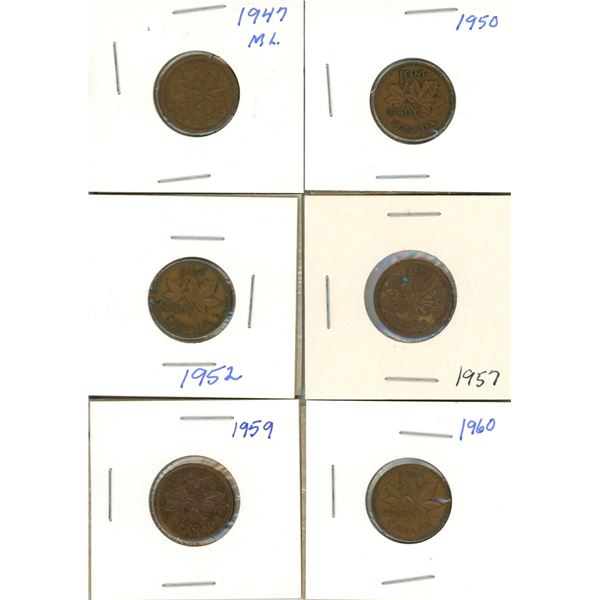 (6) Canadian Pennies 1947-1960
