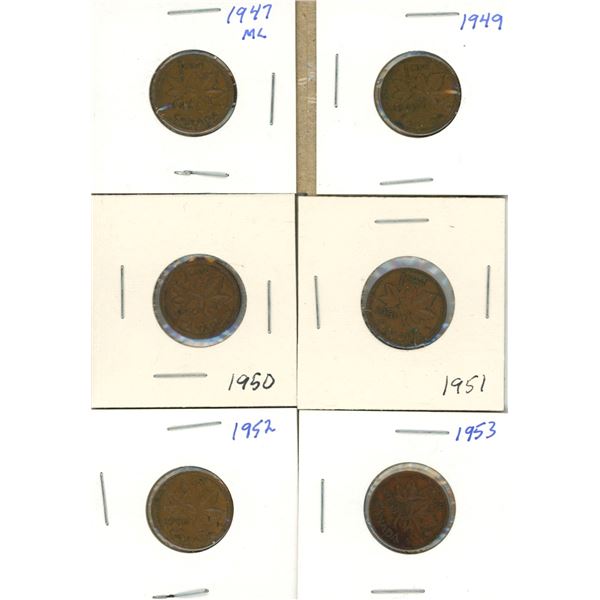 (6) Canadian Pennies 1947-1953
