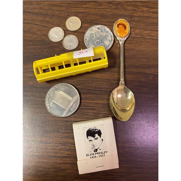 Lot Of Queen Spoon + Tokens + Elvis Matches + silver dimes