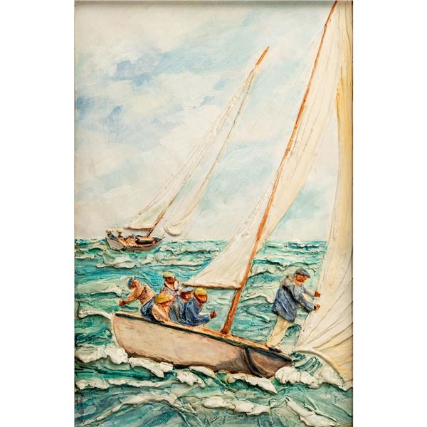 Framed Clay Painting, Sailing Away
