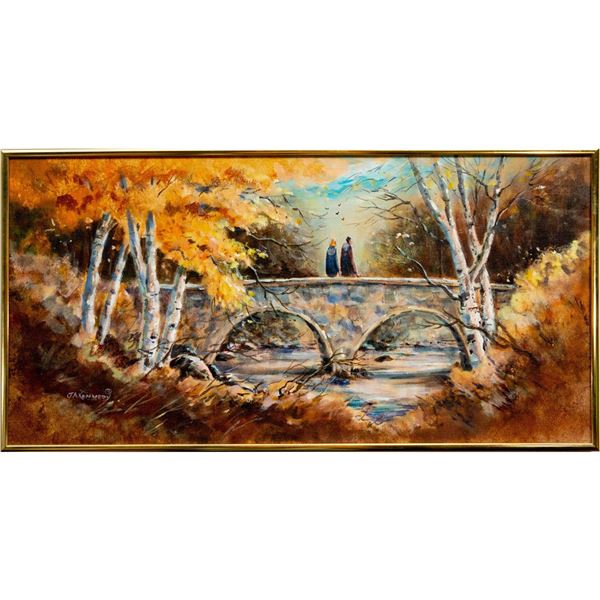 Framed J A Kennedy Painting, Talks On The Bridge, 1983