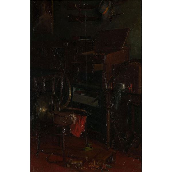 M. Francois Oil On Board, Interior Hunting Room