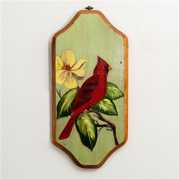 Vintage HWC Paint On Wood Plaque, Cardinal