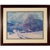 Image 2 : Framed B. Mitchell Lithograph, House And Barn In Snow