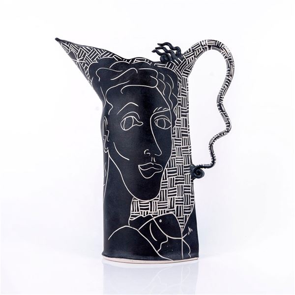 Mia Tyson Modernist Ceramic Pitcher with Figural Study