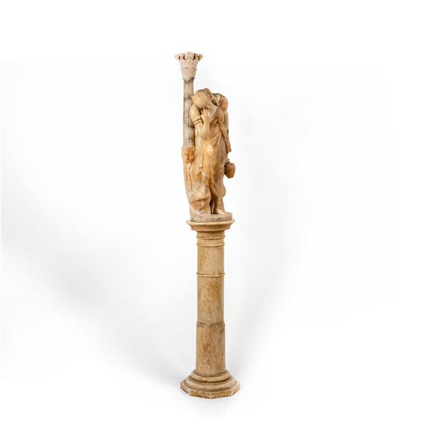 Large Antique Marble Figurine Sculpture Pedestal Kneeling Woman