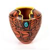 Image 1 : Native American Pottery Vase with Turquoise Stone Center