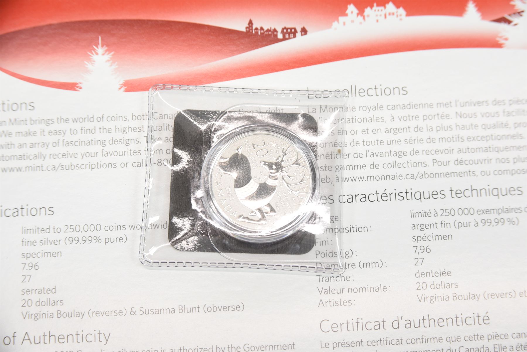 2012 Canada $20 Fine Silver Coin - Magical Reindeer Christmas Holiday Collection
