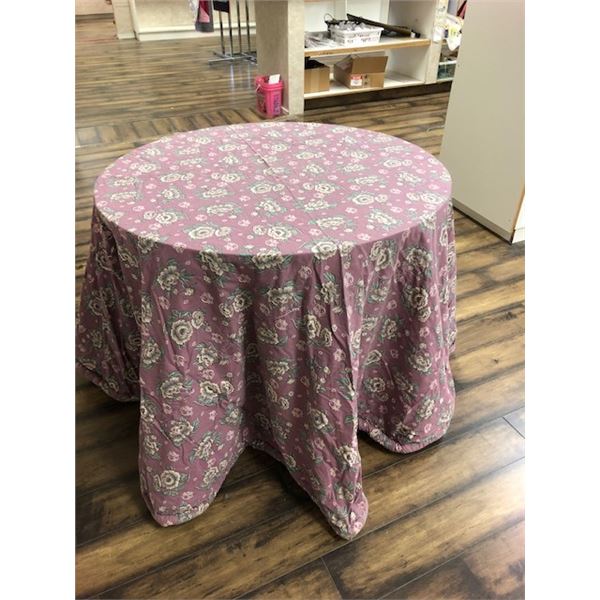 2 Round display tables with table cloths 36" diameter
