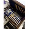 Image 2 : TRAY OF SILVER PLATE DECOR, CUTLERY, PEWTER SERVING SPOONS