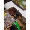 Image 8 : 2 TRAYS OF FIGURES, FISHING TACKLE, SMALL CONTAINERS, FLASKS,
