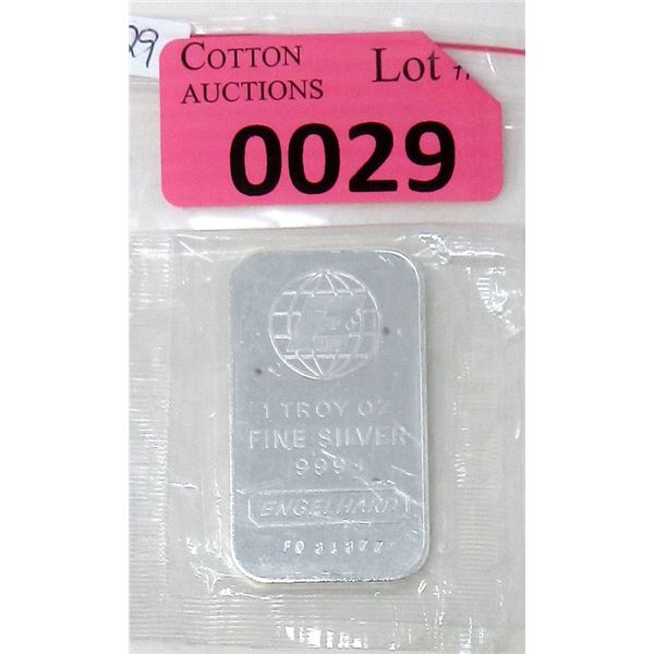 1 Oz. .999 Fine Silver Engelhard Bar