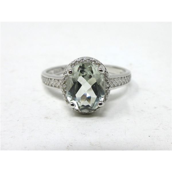 Sterling Silver Green Amethyst & Diamond Ring