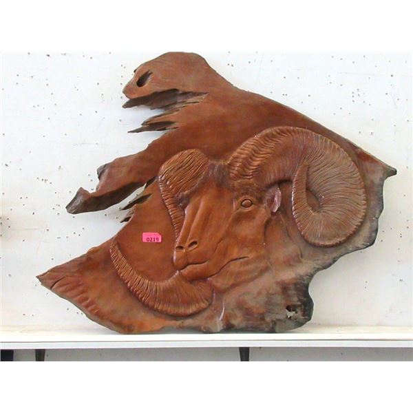 Carved Teak Root "Big Horn Sheep" Wall Art