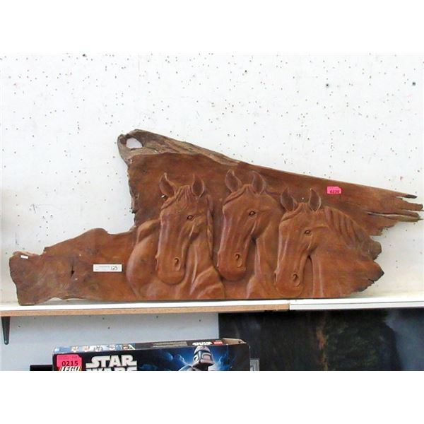 Carved Teak Root "Horses" Wall Art