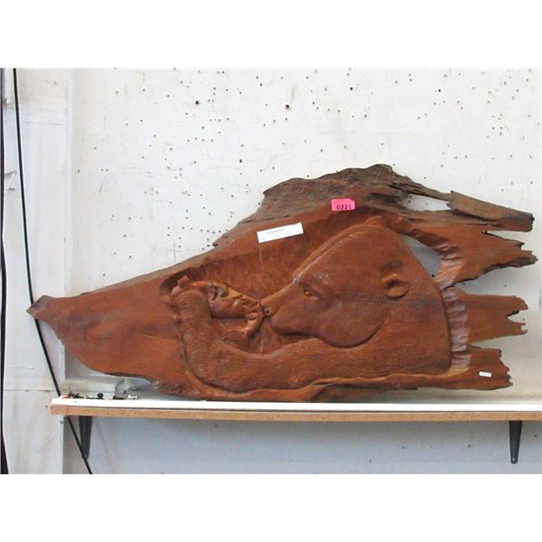 Carved Teak Root "Bear & Salmon" Wall Art