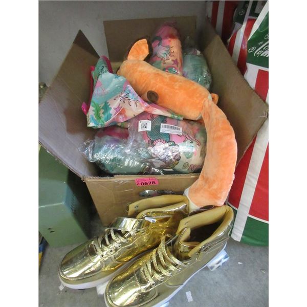 Case of New Stuffed Toys & Pair of Roller Skates