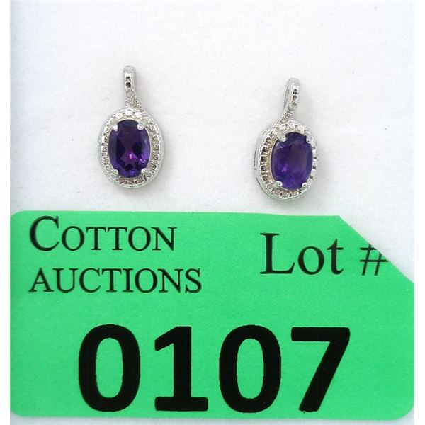 New Amethyst & Diamond Sterling Silver Earrings