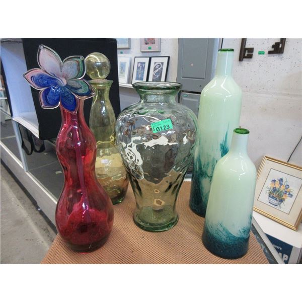 5 Huge Glass Vases & 1 Glass Flower