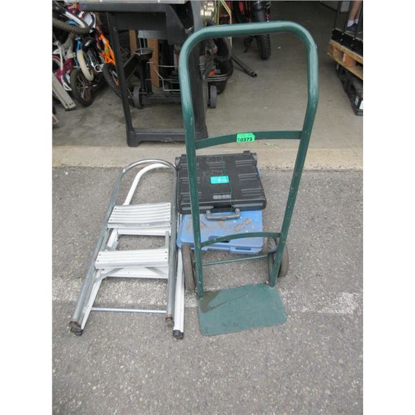 2 Two Step Ladders, Rolling Crate & 2 Dollies