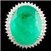 Image 1 : 18K Gold 21.47ct Emerald & 1.10ctw Diamond Ring