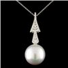 Image 1 : 18K Gold 15.00mm Pearl & 0.39ctw Diamond Pendant