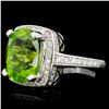 Image 2 : 14K Gold 4.00ct Peridot & 0.75ctw Diamond Ring