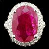 Image 1 : 14K Gold 10.32ct Ruby & 2.40ctw Diamond Ring