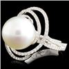 Image 2 : 18K Gold 12mm Pearl & 0.53ctw Diamond Ring