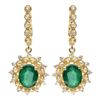 Image 1 : 14K Gold 5.00ct Emerald & 1.25ct Diamond Earrings