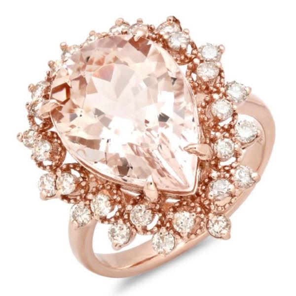 14K Gold 7.00ct Morganite & 0.75ct Diamond Ring