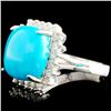 Image 2 : 14K Gold 6.06ct Turquoise & 0.58ctw Diamond Ring