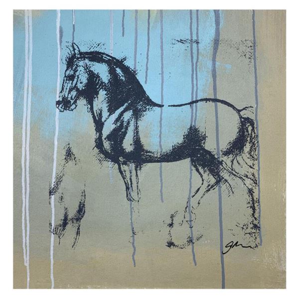 Gail Rodgers, "Leonardo's Horse" Hand Signed Original Hand Pulled Silkscreen Mixed Media on Canvas w