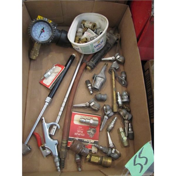 air regulator, air pressure gauges, assorted air fittings