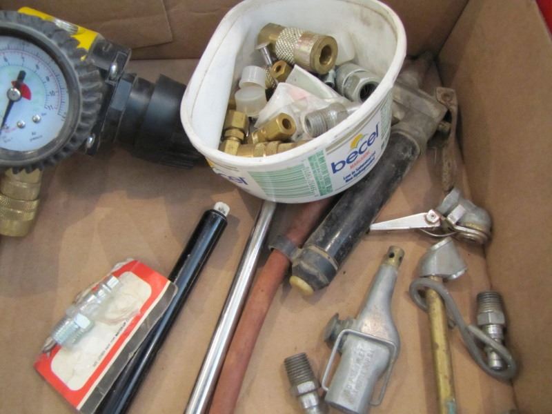 air regulator, air pressure gauges, assorted air fittings