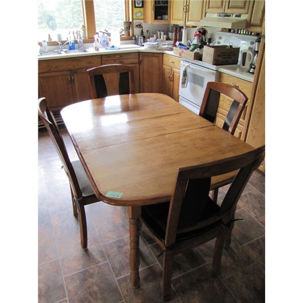 wood kitchen table with leaf and 4 chairs