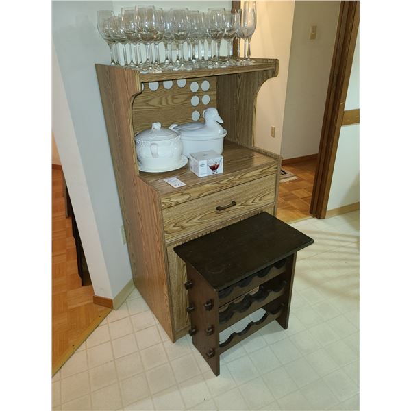 Microwave stand, wine rack, stemware, B