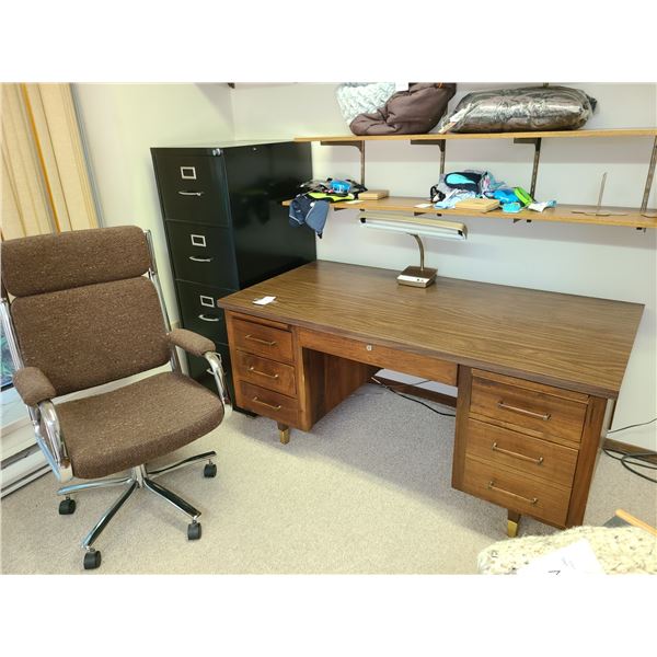 Desk, lamp, filing cabinet, chair C