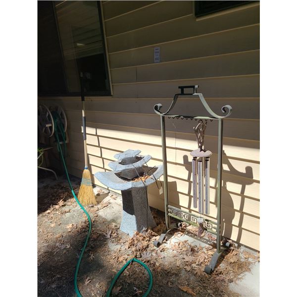Garden fountain, wind chimes, metal hanger frame C