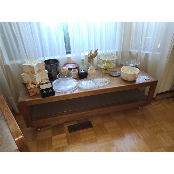 Coffee table, glassware, and more B