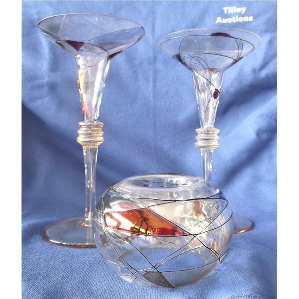 THREE Glass Candle Holders