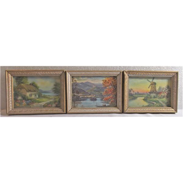 THREE Vintage Framed Miniature Prints - Seasons, Dollhouse Artwork