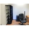 Image 2 : CONTENTS OF OFFICE INCLUDING GLASS TOP 6 X 6' COMPUTER TABLE, 6'  BOOKCASE, 2 DRAWER LATERAL FILE