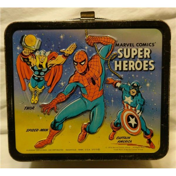 1976 Marvel Comics Super Heroes Lunchbox Hulk Spider-Man Iron Man Fantastic Four