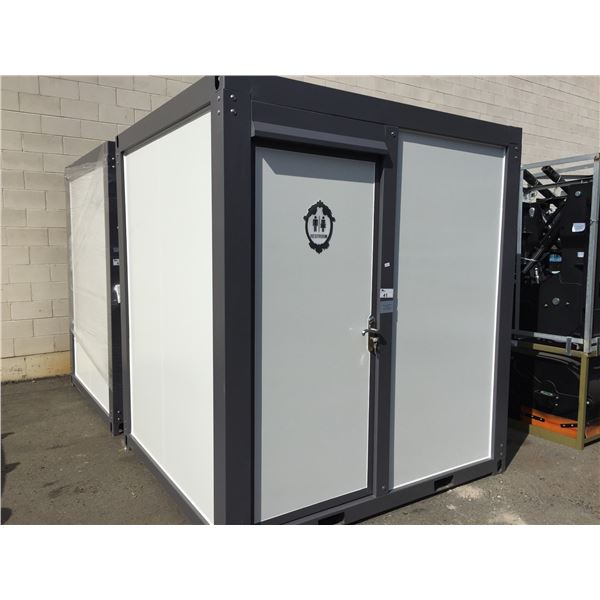 NEW BASTON 93"H X 86"W X 75"D PORTABLE TOILET / BATHHOUSE WITH SINK, TOILET, SHOWER, WINDOW FAN &