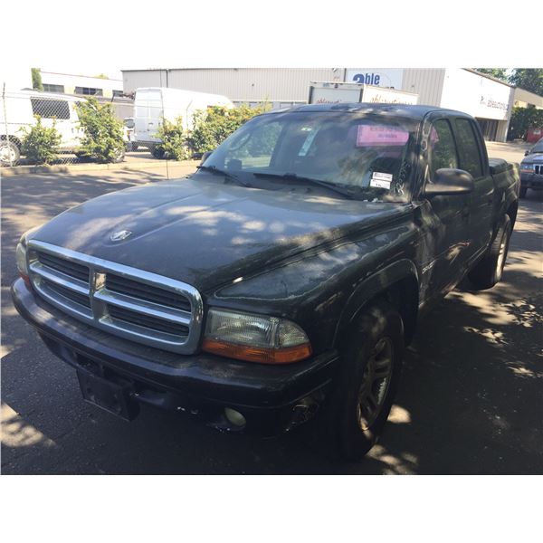 2002 DODGE DAKOTA, 4DR PU, BLACK, VIN # 1B7HL38X72S700652,