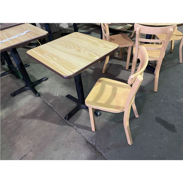 SQUARE LIGHT WOOD COLOURED TABLE W24" X D24" X H30" WITH ALUMINUM LIGHT WOOD COLOURED CHAIR