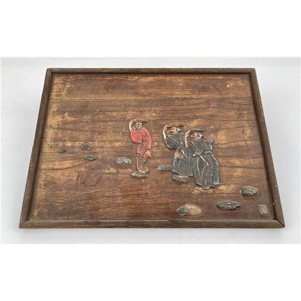 Antique Japanese Raised Wood Plaque