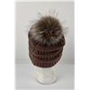 Image 2 : Real Fur Pom Pom Knit Beanie Hat