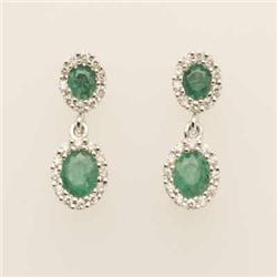 Genuine 1.02 ctw Emerald & Diamond Earrings 14K Gold